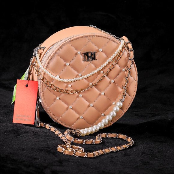 NWT Badgley Mischka | Pink Imitation Pearl-Accent Round Crossbody Bag - Picture 4 of 4